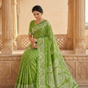 Very Stylish Block Print Soft Silk Saree for Women – Lightweight Premium Quality | Pesta Green | Designer Party Wear Saree